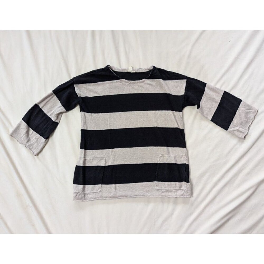 Eileen Fisher Women XS Sweater 100% Linen Knit Minimalist Lagenlook Striped